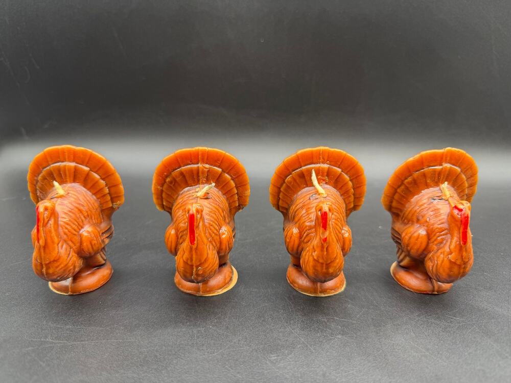 Vintage Gurley Turkey Candles Set of 4 Thanksgiving 3” Figural Fall Decor